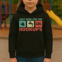 Just Here For The Hookups Motorhome Camping Rv Kids Hoodie thumb 3