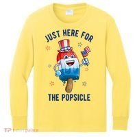 Just Here For The Popsicle 4th Of July Funny Festive Kids Long Sleeve Shirt thumb 0