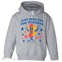 Just Here For The Wieners 4th Of July Funny Hot Dot Toddler Hoodie thumb 0