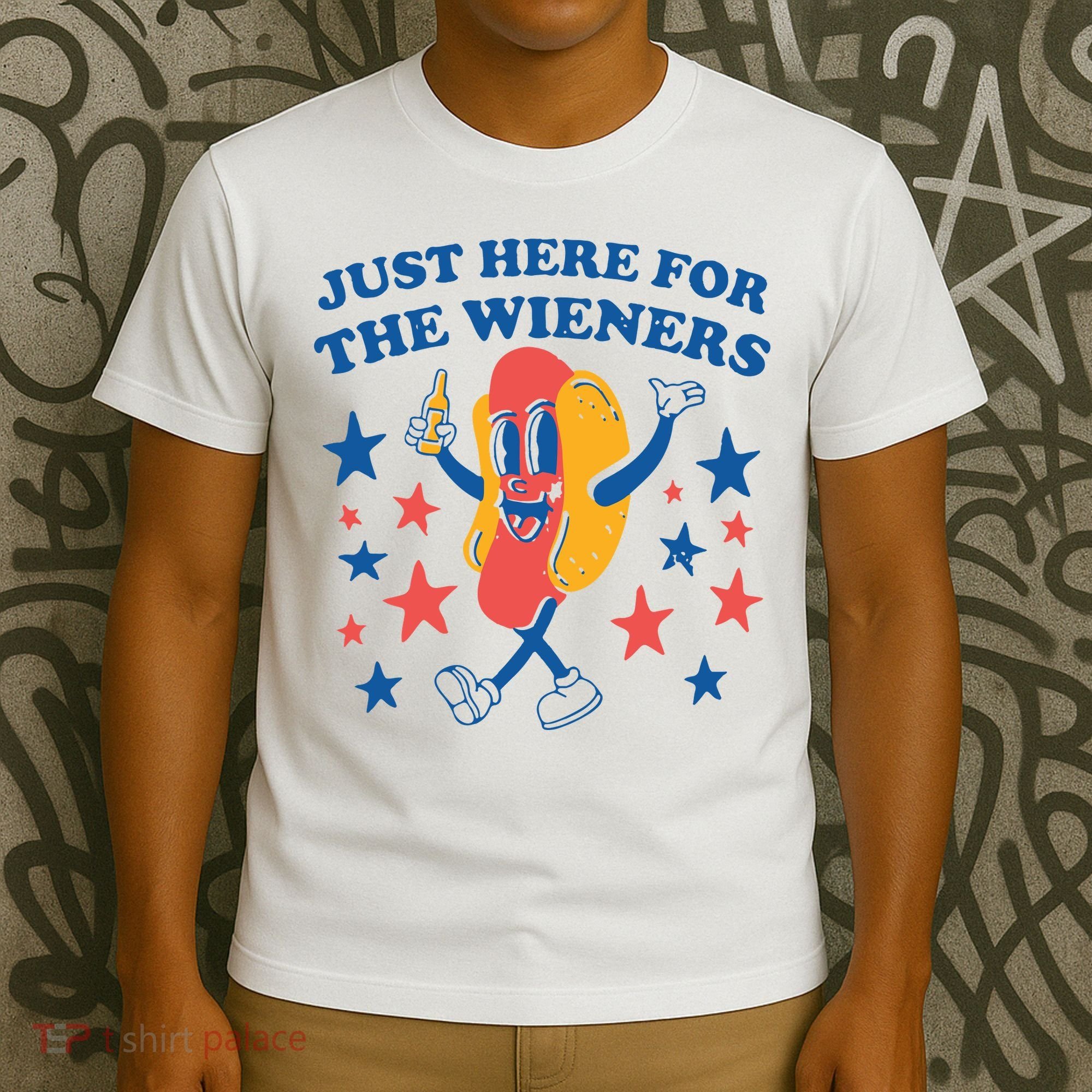 Just Here For The Wieners 4th Of July Funny Hot Dot T-Shirt