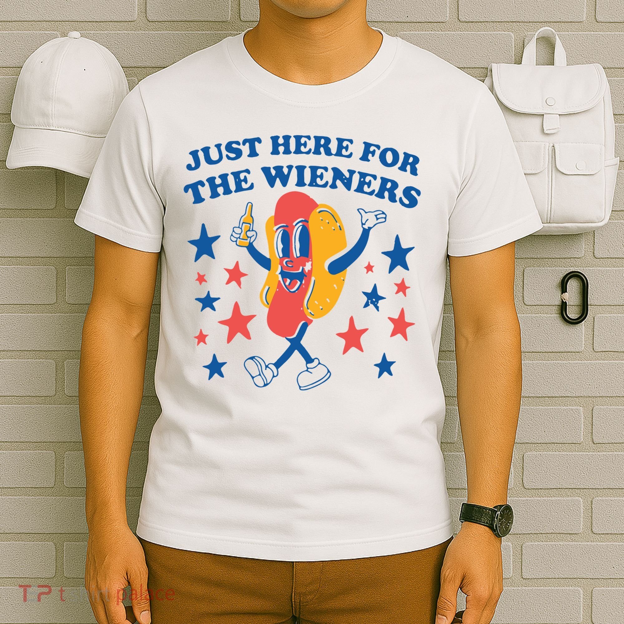 Just Here For The Wieners 4th Of July Funny Hot Dot T-Shirt