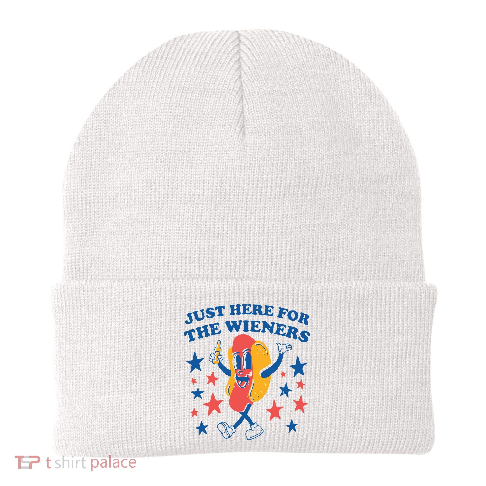 Just Here For The Wieners 4th Of July Funny Hot Dot Beanie