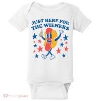 Just Here For The Wieners 4th Of July Funny Hot Dot Baby Bodysuit thumb 0