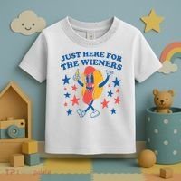 Just Here For The Wieners 4th Of July Funny Hot Dot Toddler T-Shirt thumb 3