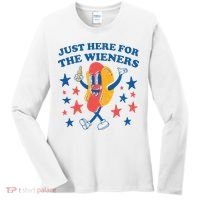 Just Here For The Wieners 4th Of July Funny Hot Dot Women's Long Sleeve Shirt thumb 0