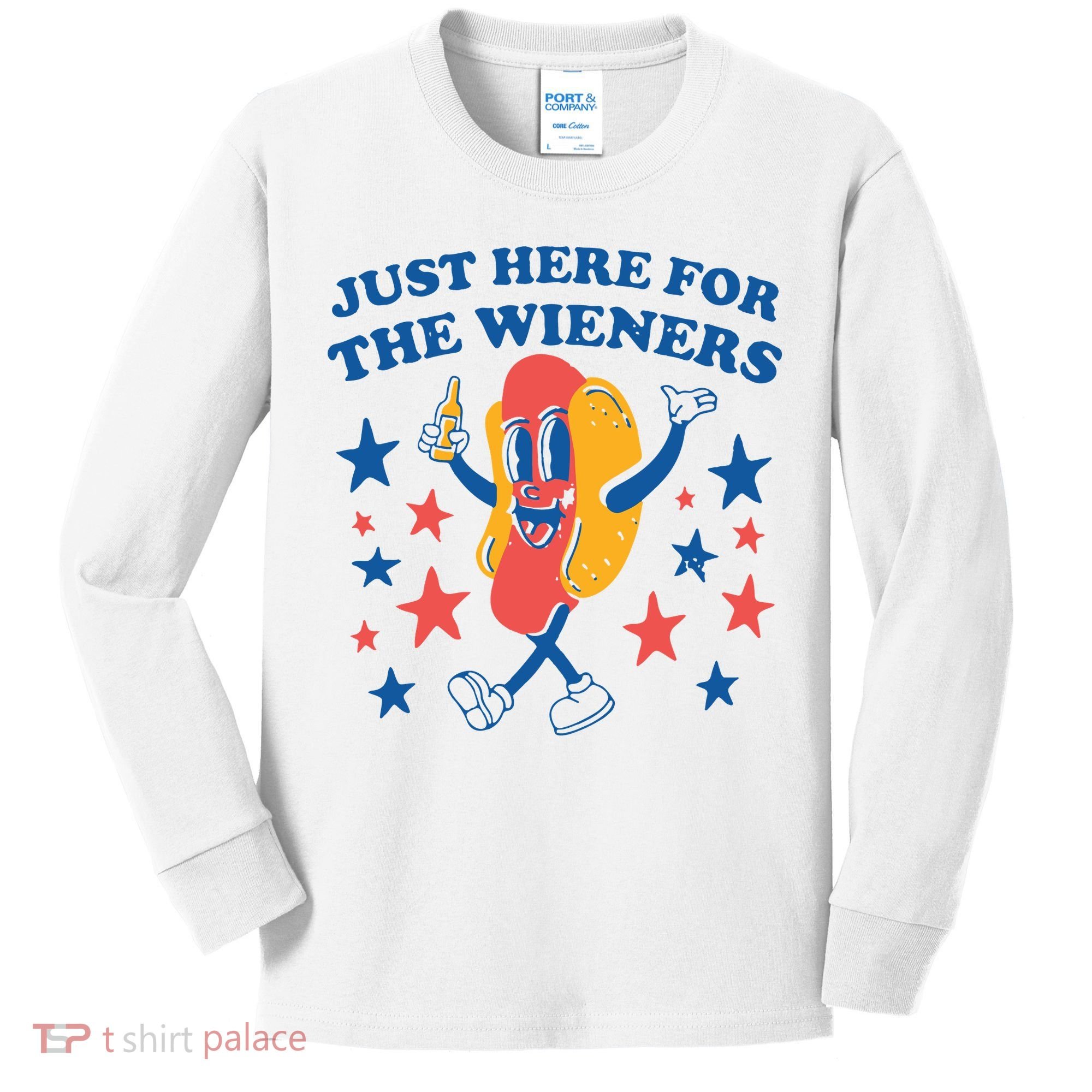 Just Here For The Wieners 4th Of July Funny Hot Dot Kids Long Sleeve Shirt