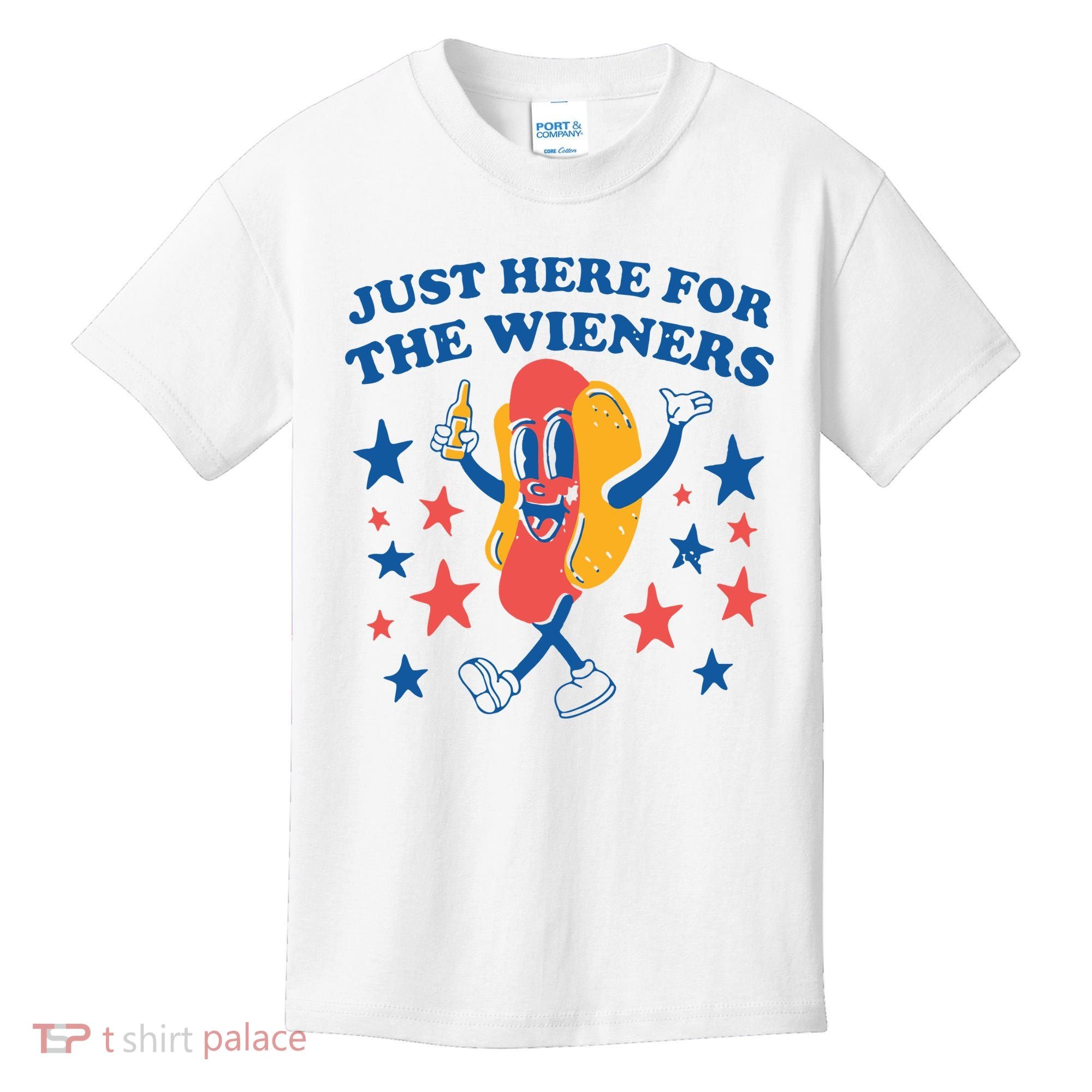 Just Here For The Wieners 4th Of July Funny Hot Dot Kids T-Shirt