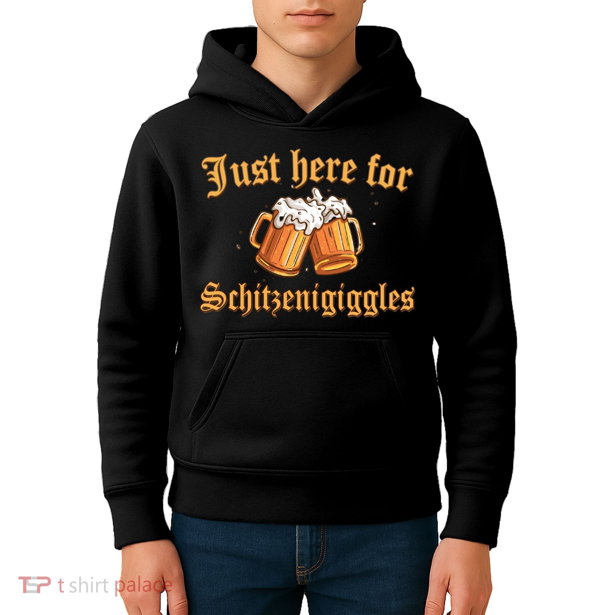Just Here For Schitzengiggles Funny Oktoberfest Kids Hoodie