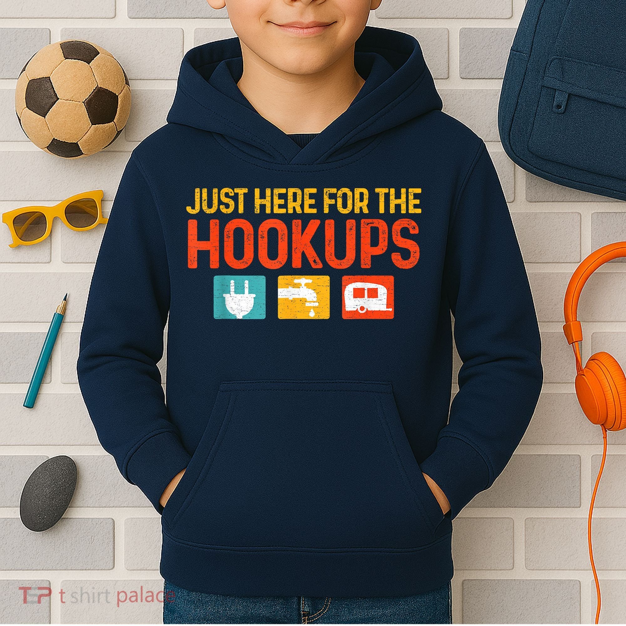 Just Here For The Hookups Motorhome Camping Rv Kids Hoodie