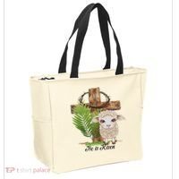 Jesus He Is Risen Lamb Cross Thorn Crown Faith Easter Tote Bag thumb 2