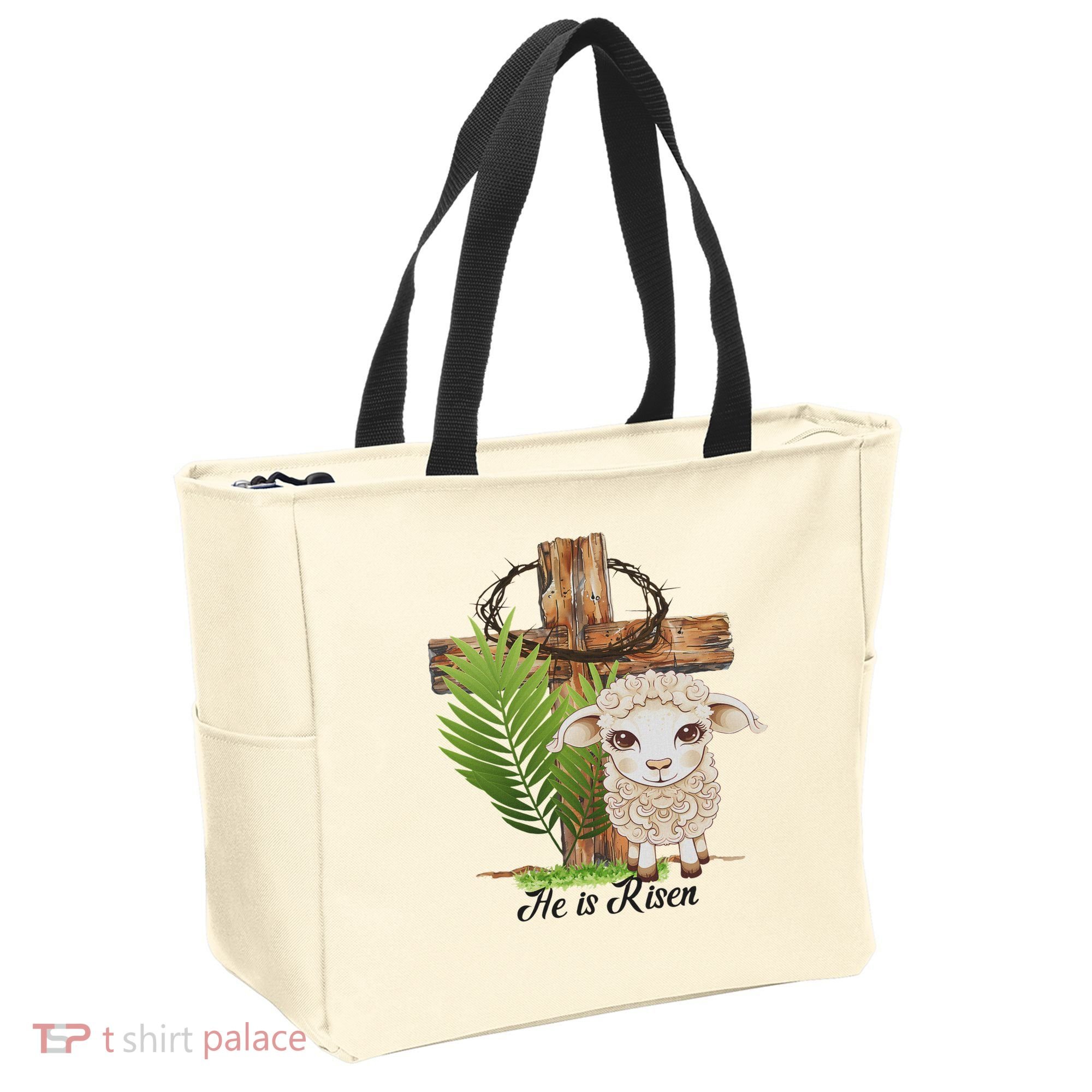 Jesus He Is Risen Lamb Cross Thorn Crown Faith Easter Tote Bag