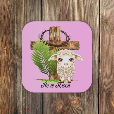 Jesus He Is Risen Lamb Cross Thorn Crown Faith Easter Coaster