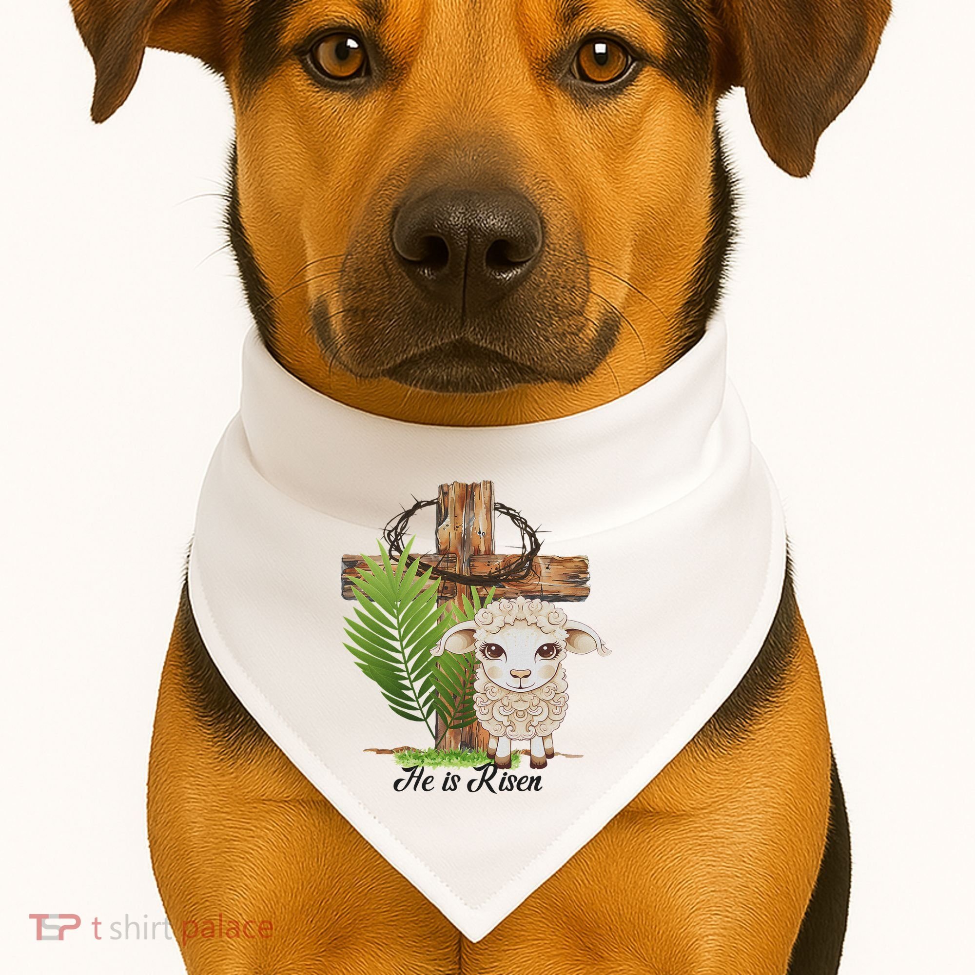Jesus He Is Risen Lamb Cross Thorn Crown Faith Easter USA-Made Doggie Bandana