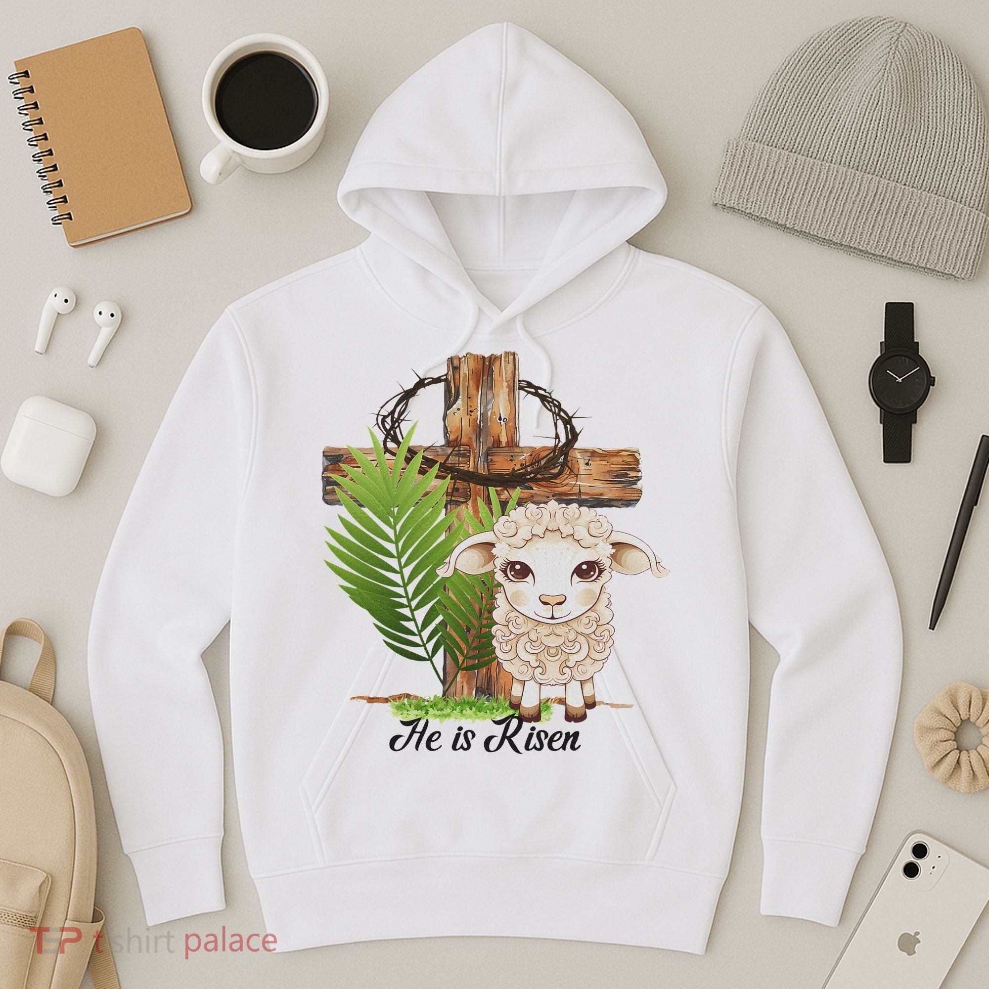 Jesus He Is Risen Lamb Cross Thorn Crown Faith Easter Hoodie