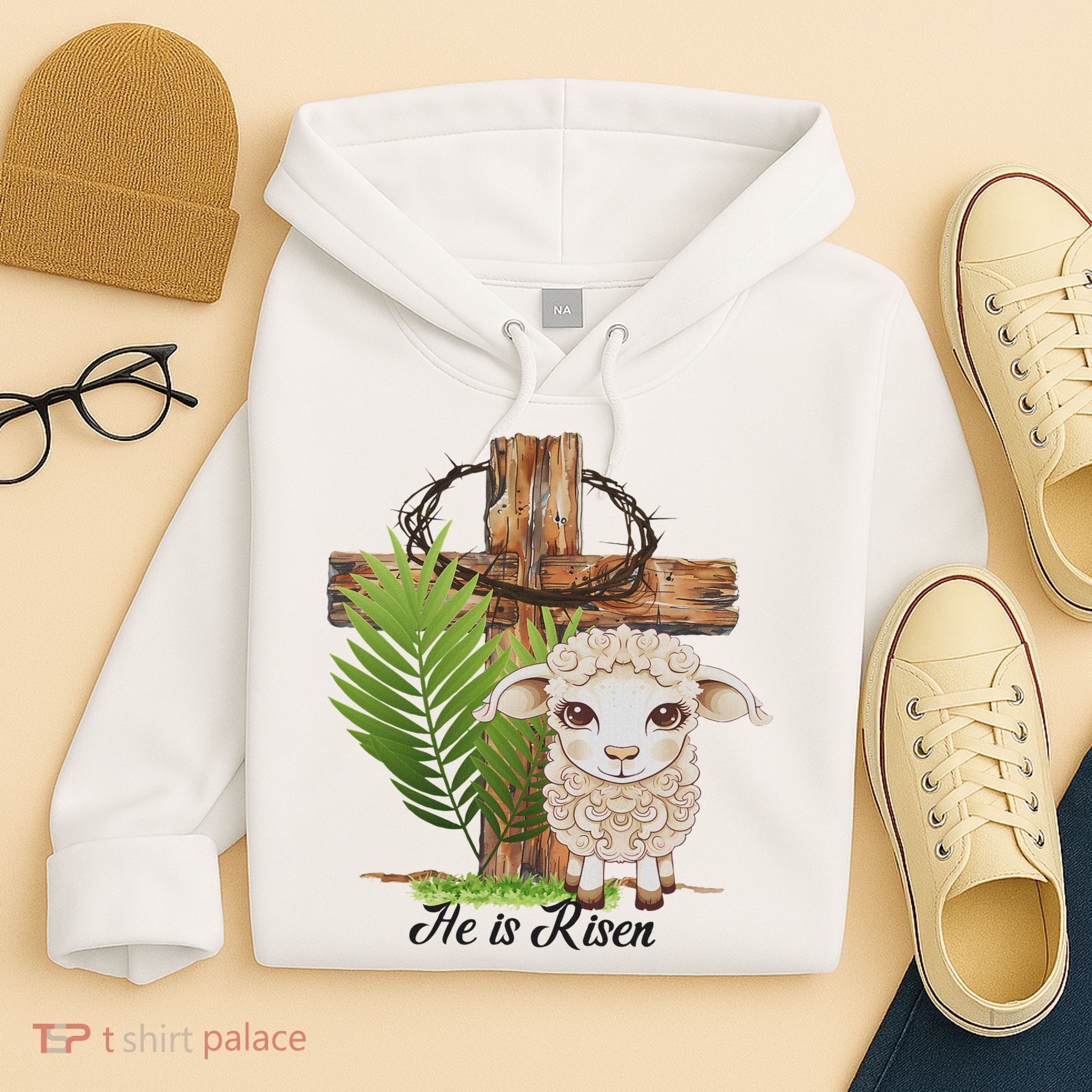 Jesus He Is Risen Lamb Cross Thorn Crown Faith Easter Hoodie