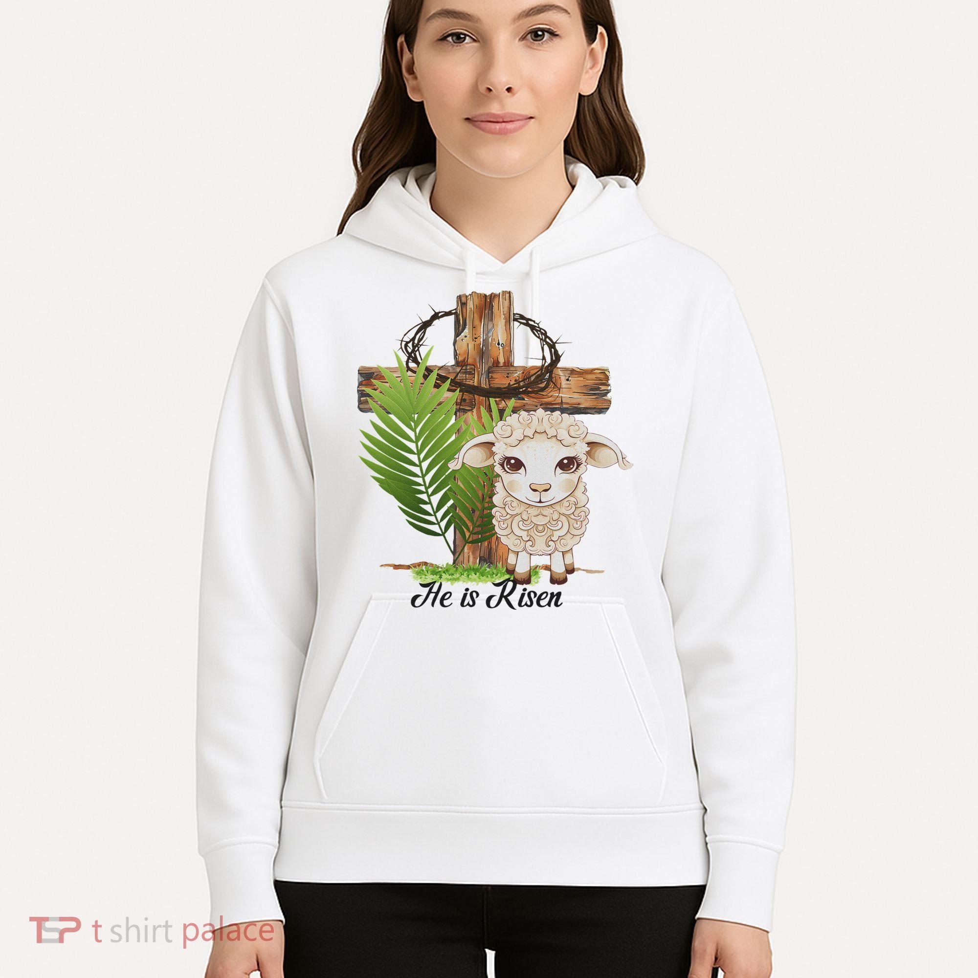 Jesus He Is Risen Lamb Cross Thorn Crown Faith Easter Hoodie