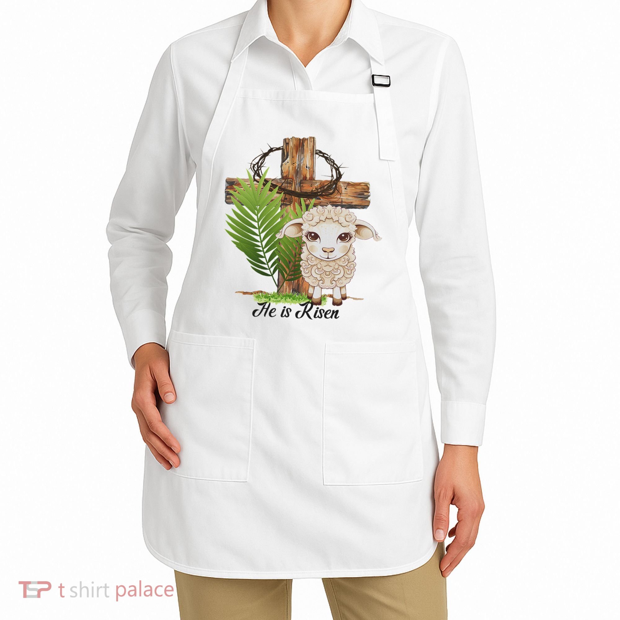 Jesus He Is Risen Lamb Cross Thorn Crown Faith Easter Apron
