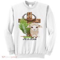 Jesus He Is Risen Lamb Cross Thorn Crown Faith Easter Sweatshirt thumb 0