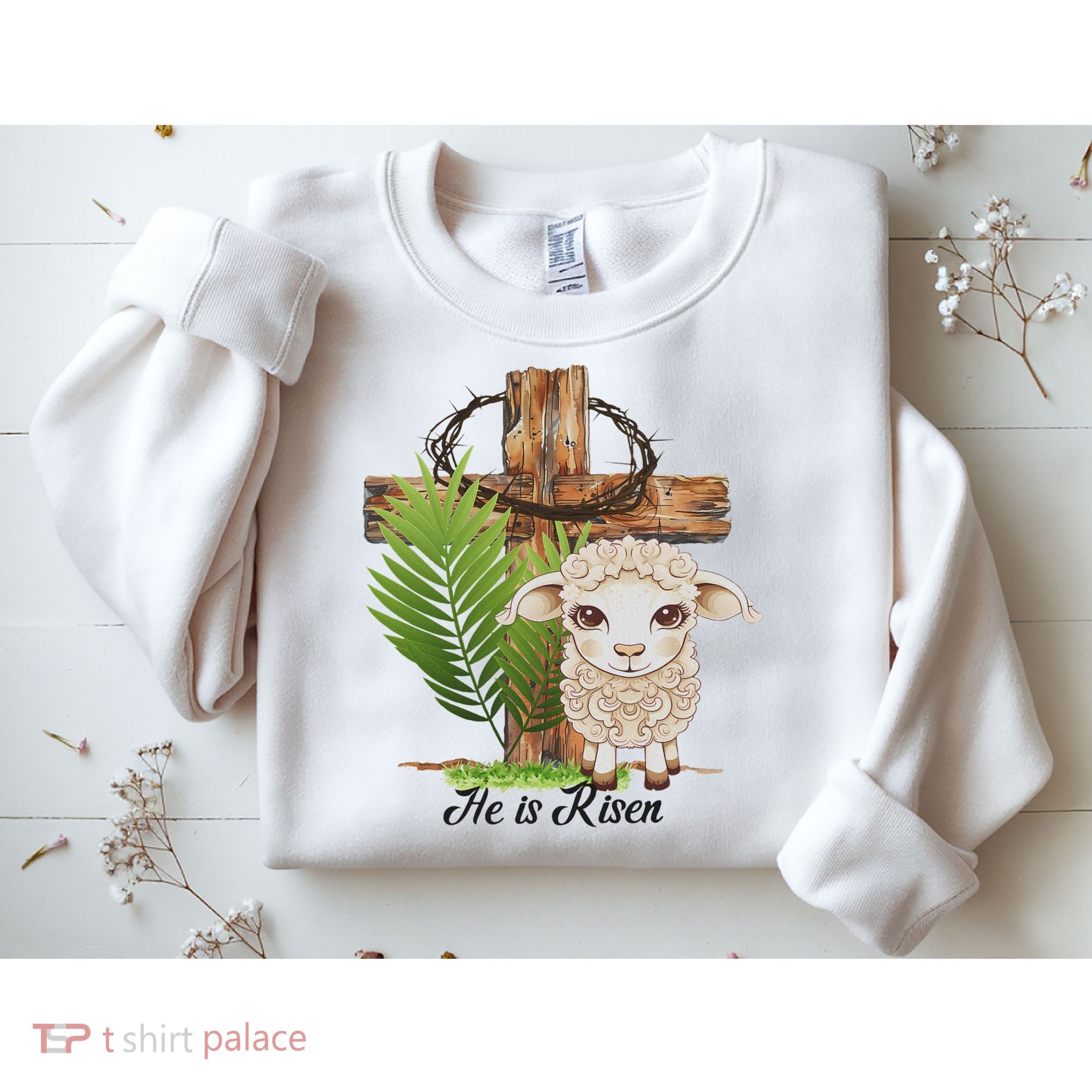 Jesus He Is Risen Lamb Cross Thorn Crown Faith Easter Sweatshirt