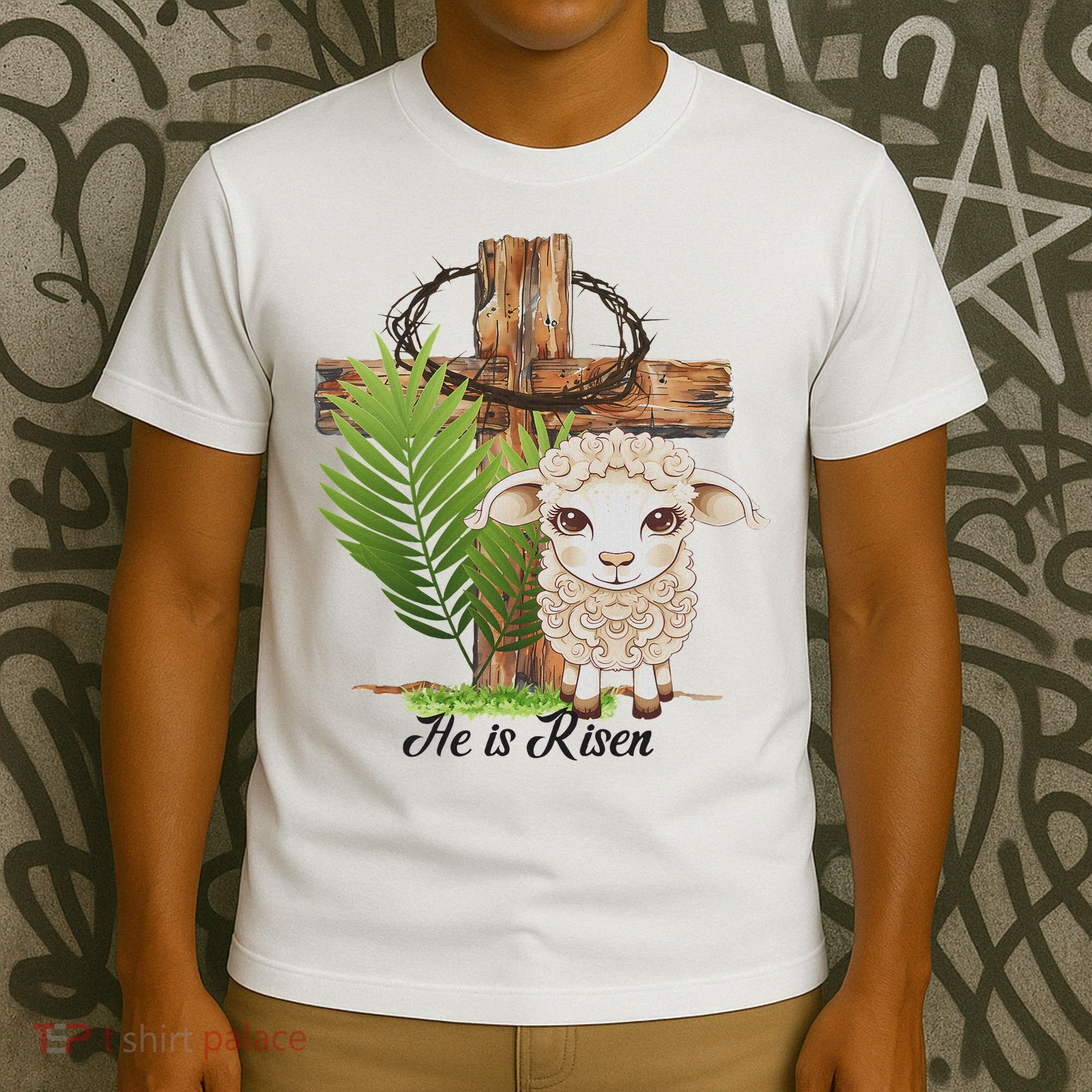 Jesus He Is Risen Lamb Cross Thorn Crown Faith Easter T-Shirt