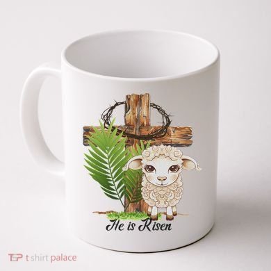 Jesus He Is Risen Lamb Cross Thorn Crown Faith Easter Coffee Mug