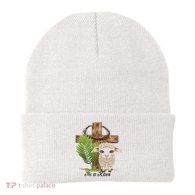 Jesus He Is Risen Lamb Cross Thorn Crown Faith Easter Beanie