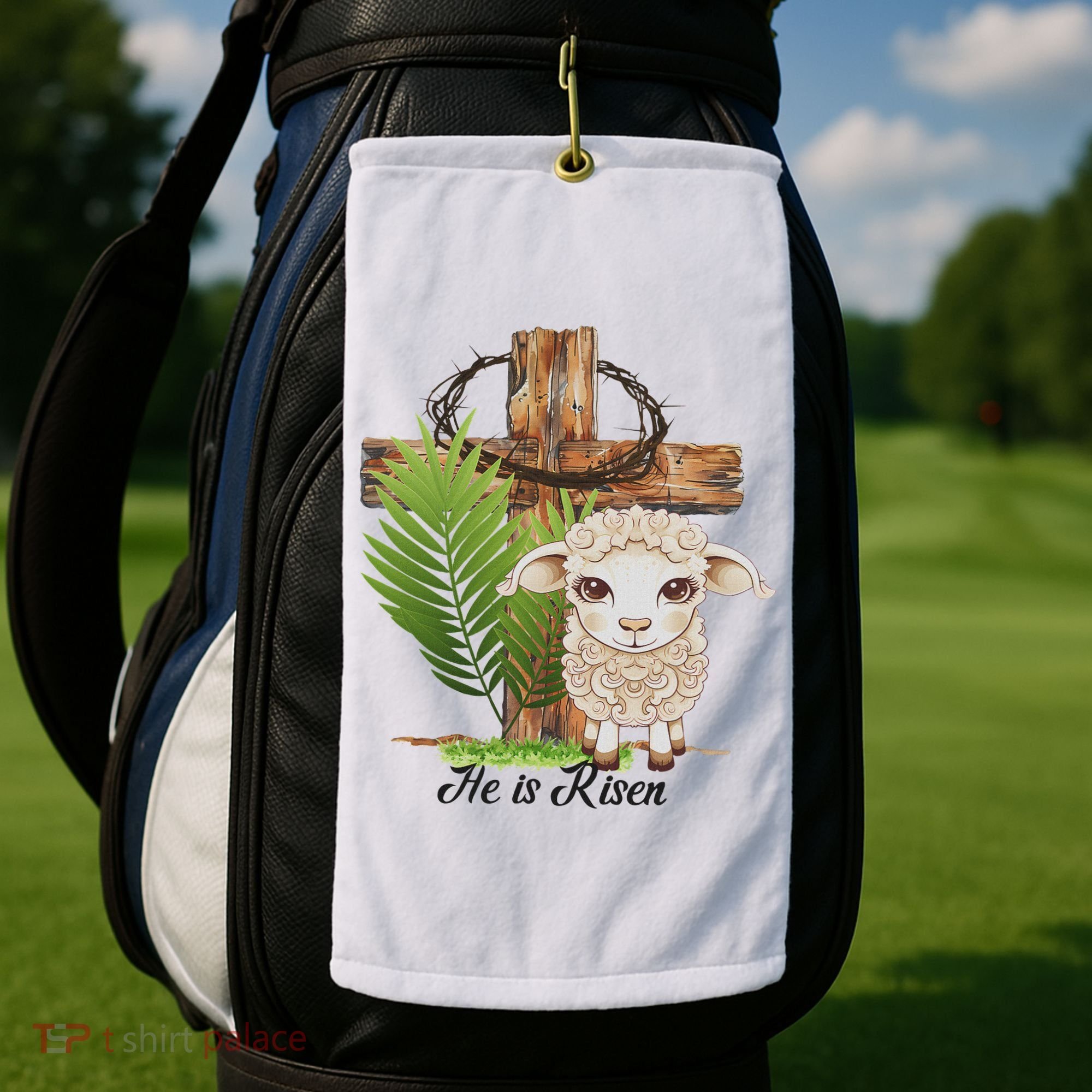 Jesus He Is Risen Lamb Cross Thorn Crown Faith Easter Golf Towel