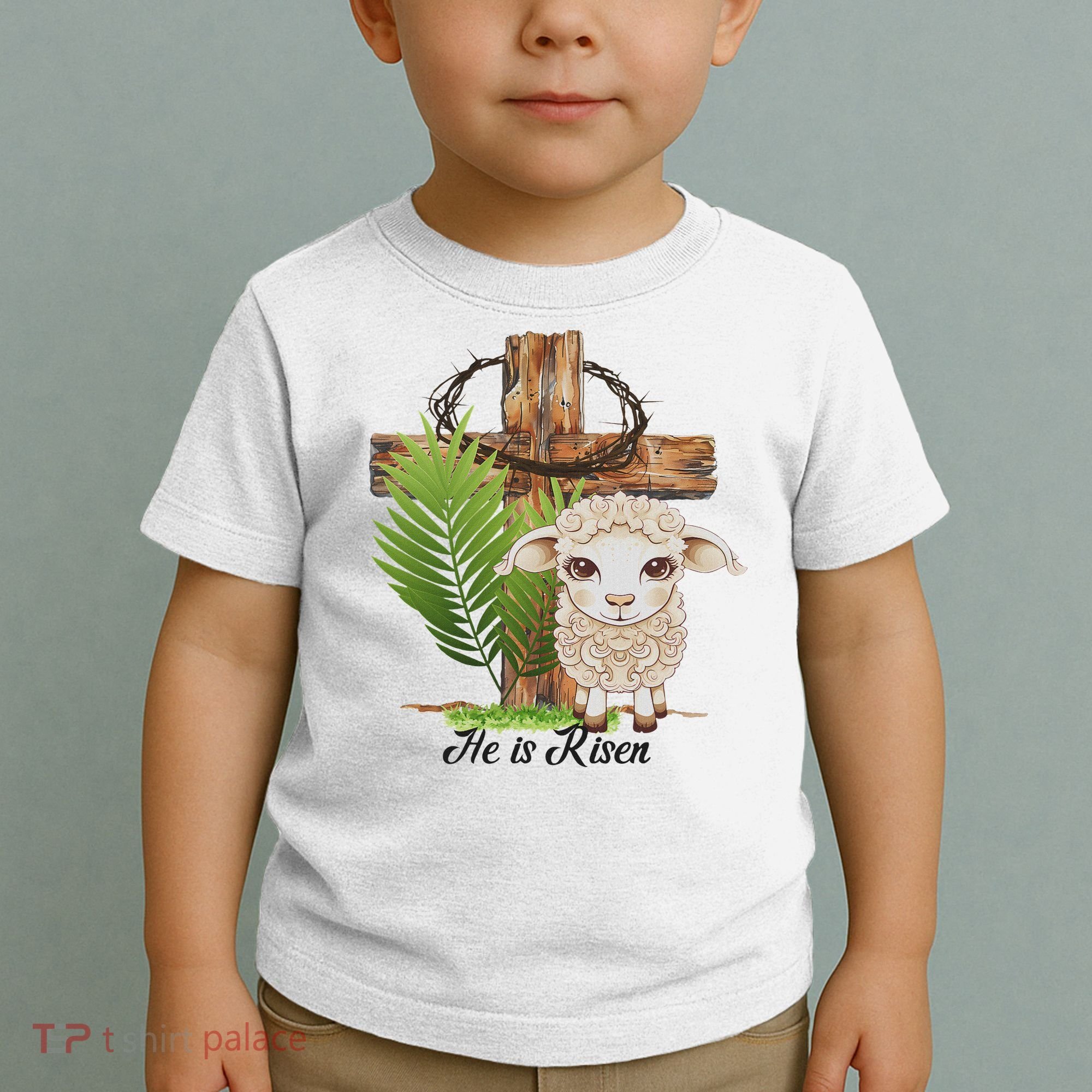 Jesus He Is Risen Lamb Cross Thorn Crown Faith Easter Toddler T-Shirt
