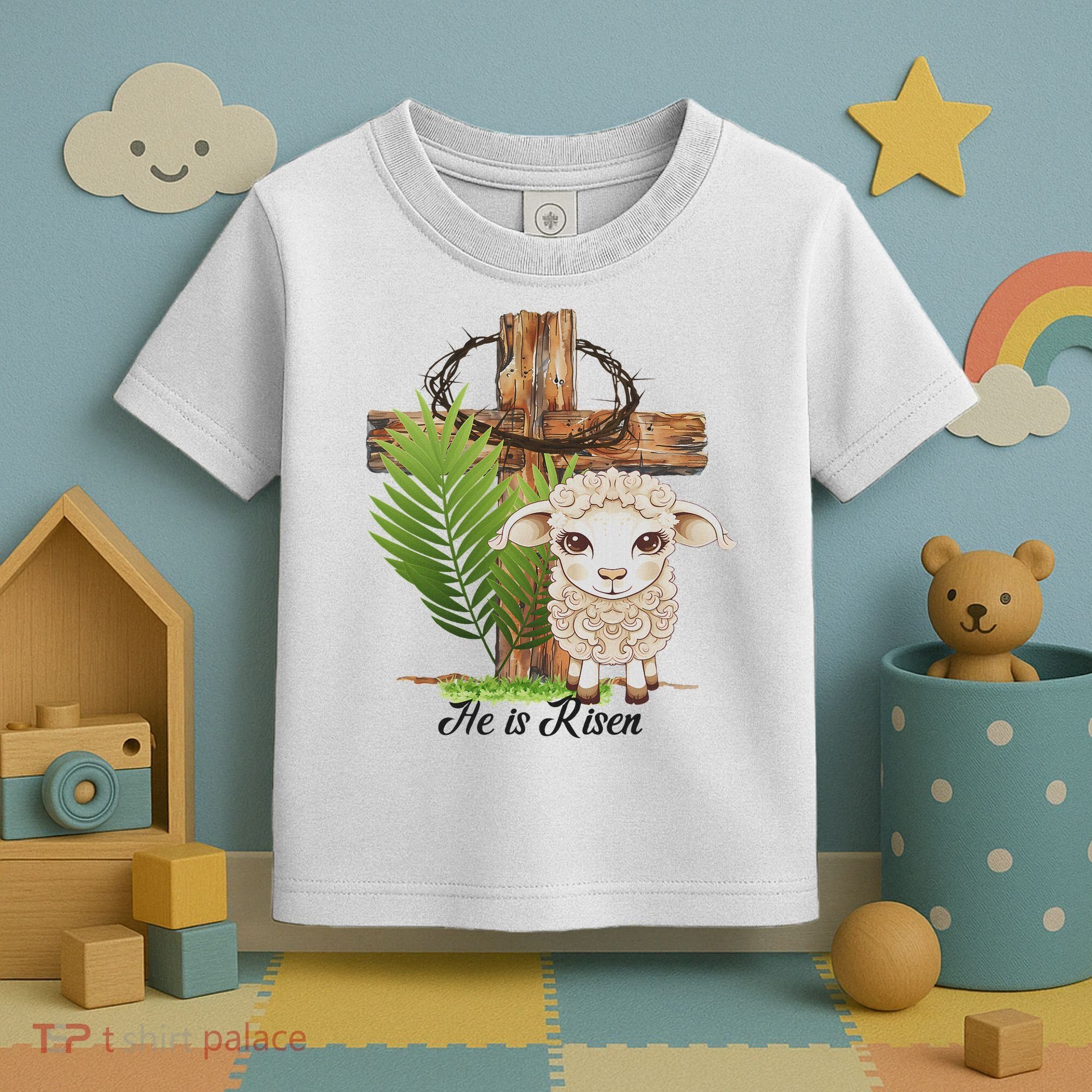 Jesus He Is Risen Lamb Cross Thorn Crown Faith Easter Toddler T-Shirt