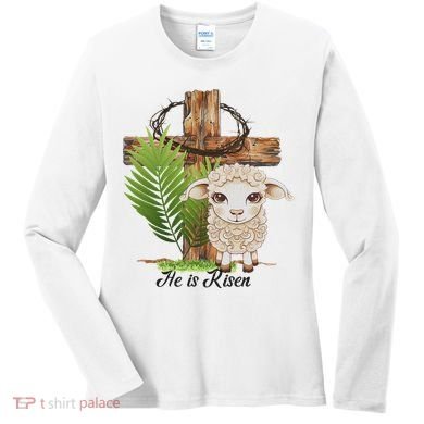 Jesus He Is Risen Lamb Cross Thorn Crown Faith Easter Women's Long Sleeve Shirt