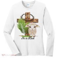 Jesus He Is Risen Lamb Cross Thorn Crown Faith Easter Women's Long Sleeve Shirt thumb 0