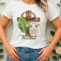 Jesus He Is Risen Lamb Cross Thorn Crown Faith Easter Women's T-Shirt thumb 2