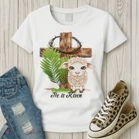 Jesus He Is Risen Lamb Cross Thorn Crown Faith Easter Women's T-Shirt thumb 3