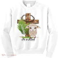 Jesus He Is Risen Lamb Cross Thorn Crown Faith Easter Kids Sweatshirt thumb 0