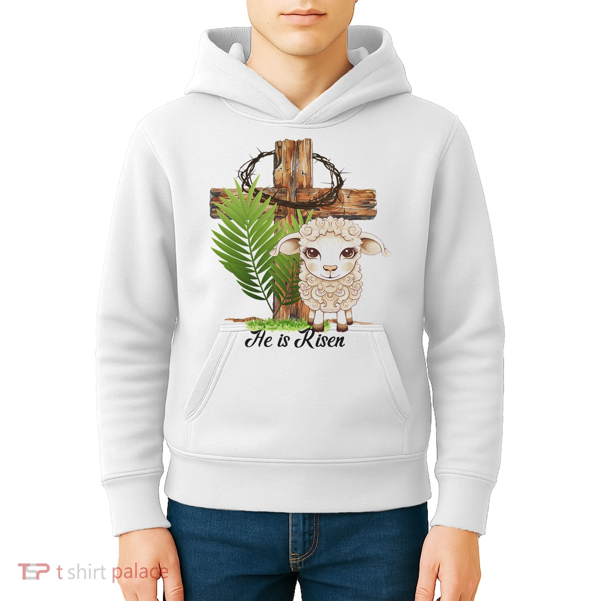Jesus He Is Risen Lamb Cross Thorn Crown Faith Easter Kids Hoodie