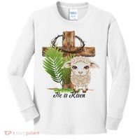 Jesus He Is Risen Lamb Cross Thorn Crown Faith Easter Kids Long Sleeve Shirt thumb 0