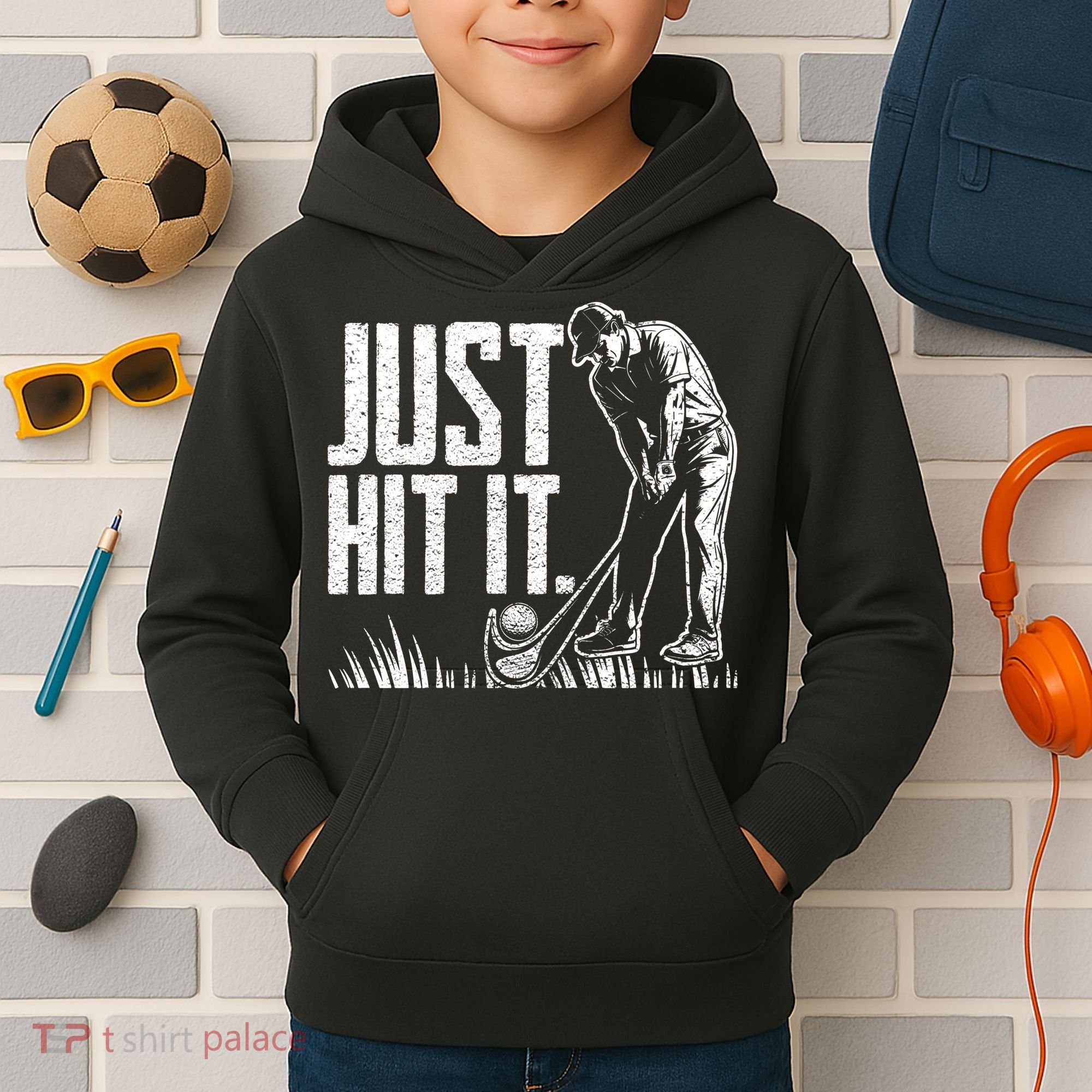 Just Hit It Funny Golf Kids Hoodie