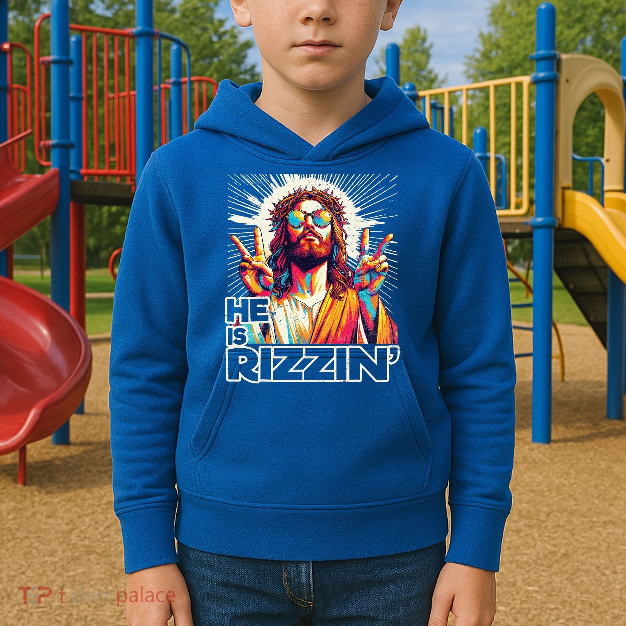  Jesus Has Rizzen Easter Christian Kids Hoodie