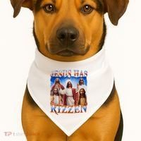 Jesus Has Rizzen He Is Rizzen USA-Made Doggie Bandana thumb 1