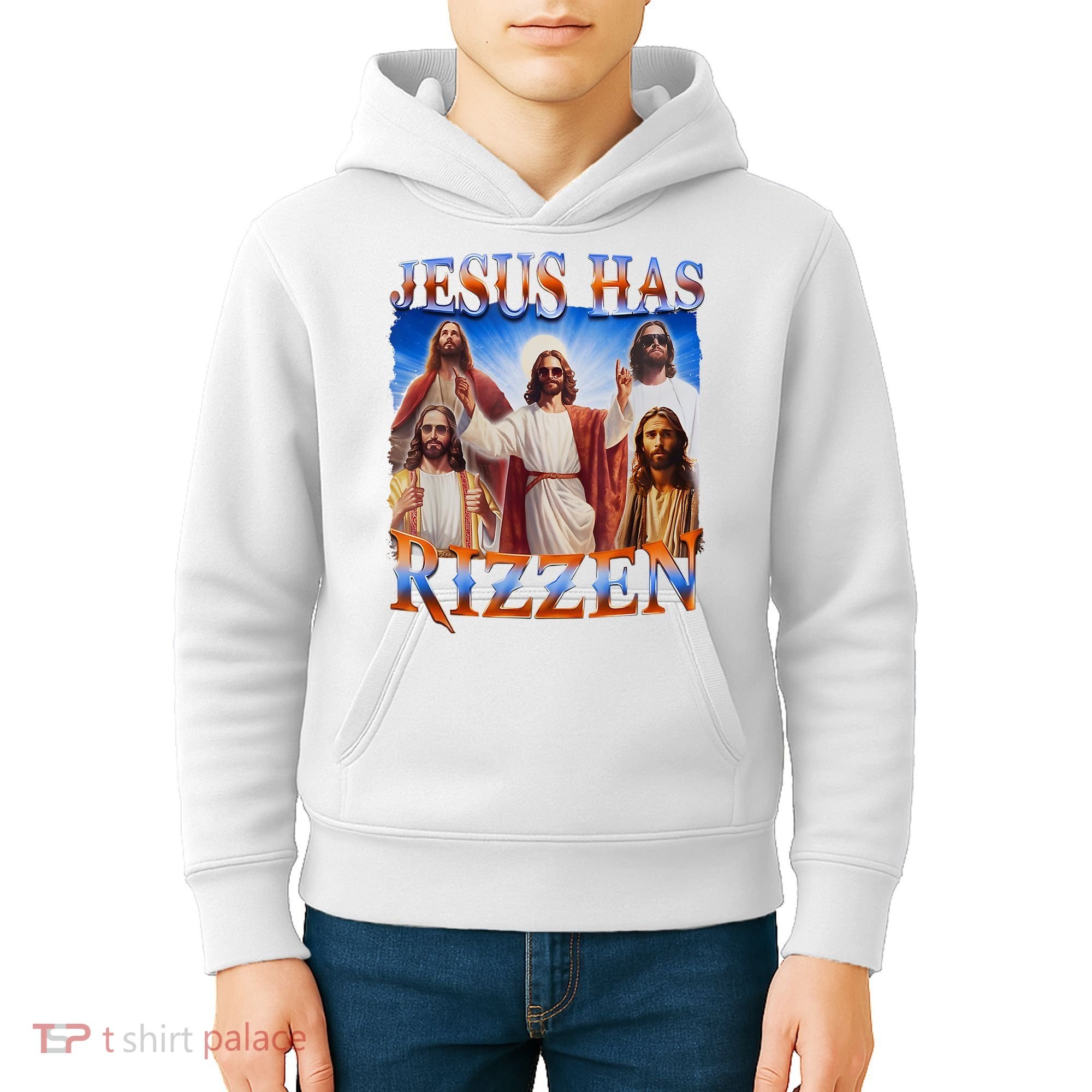 Jesus Has Rizzen He Is Rizzen Kids Hoodie