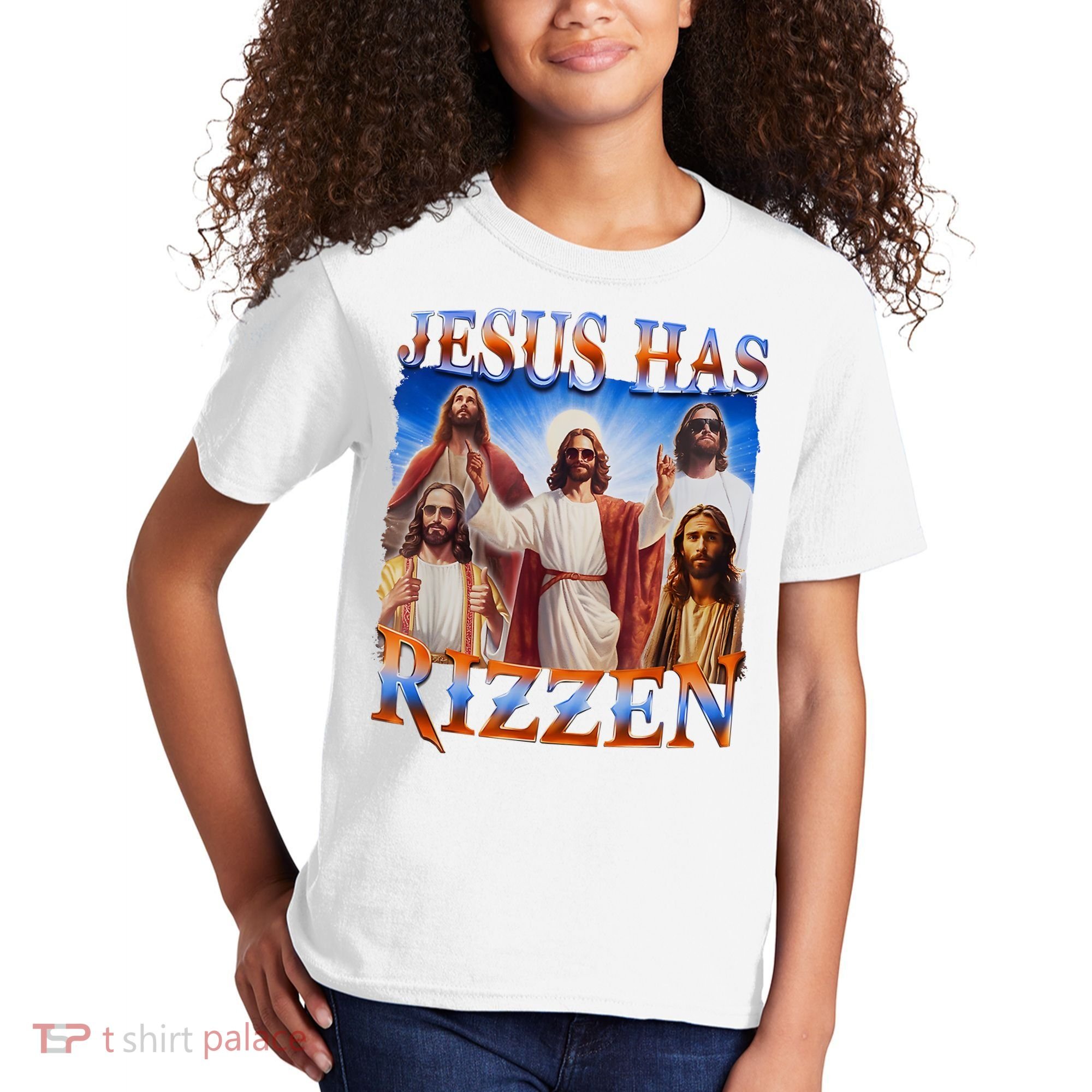 Jesus Has Rizzen He Is Rizzen Kids T-Shirt