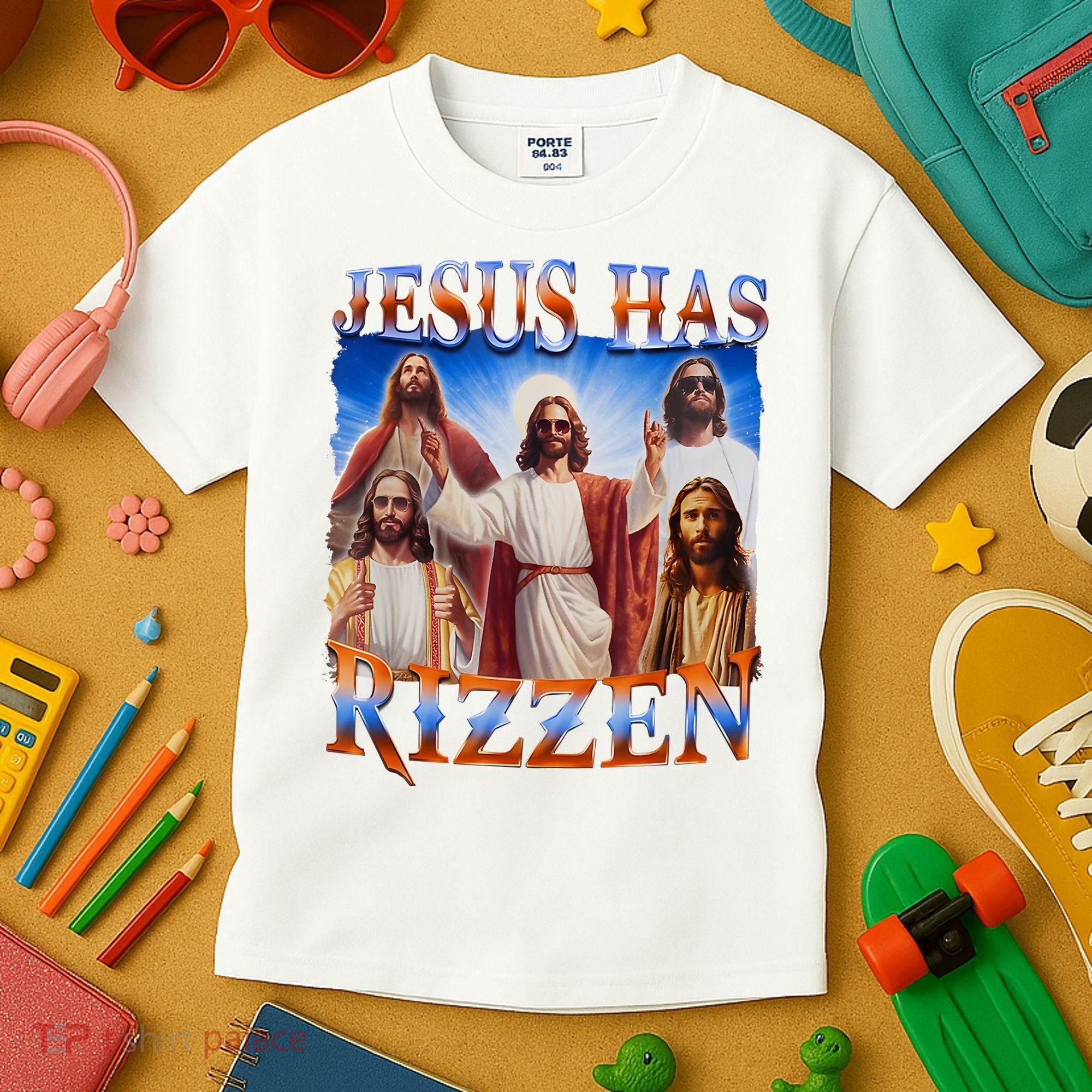 Jesus Has Rizzen He Is Rizzen Kids T-Shirt