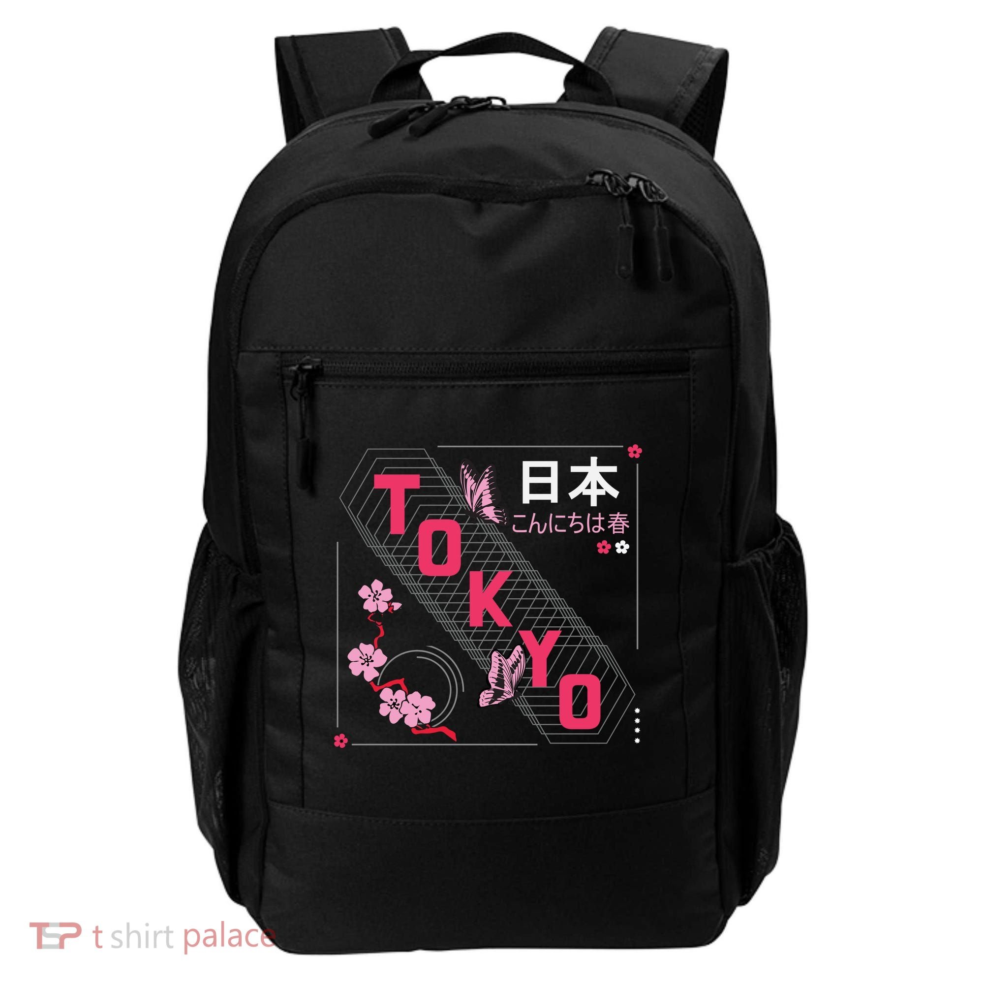 Japan Hello Spring Tokyo Text With Flower And Butterflies Backpack
