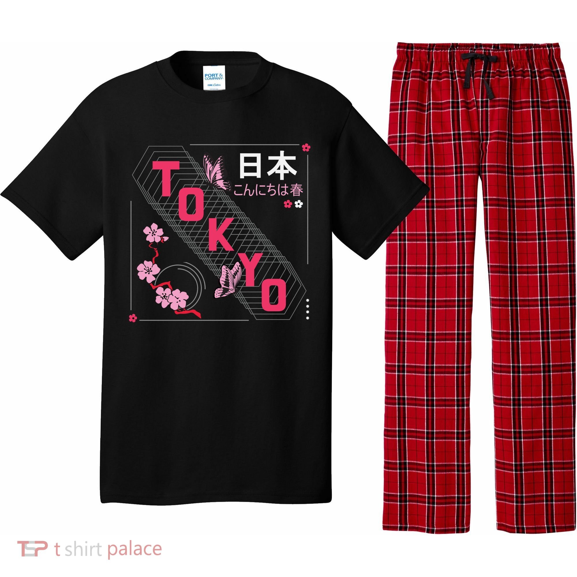 Japan Hello Spring Tokyo Text With Flower And Butterflies Pajama Set