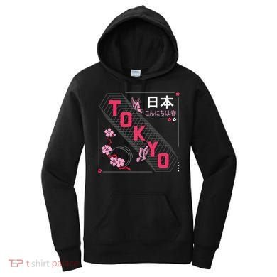 Japan Hello Spring Tokyo Text With Flower And Butterflies Women's Hoodie