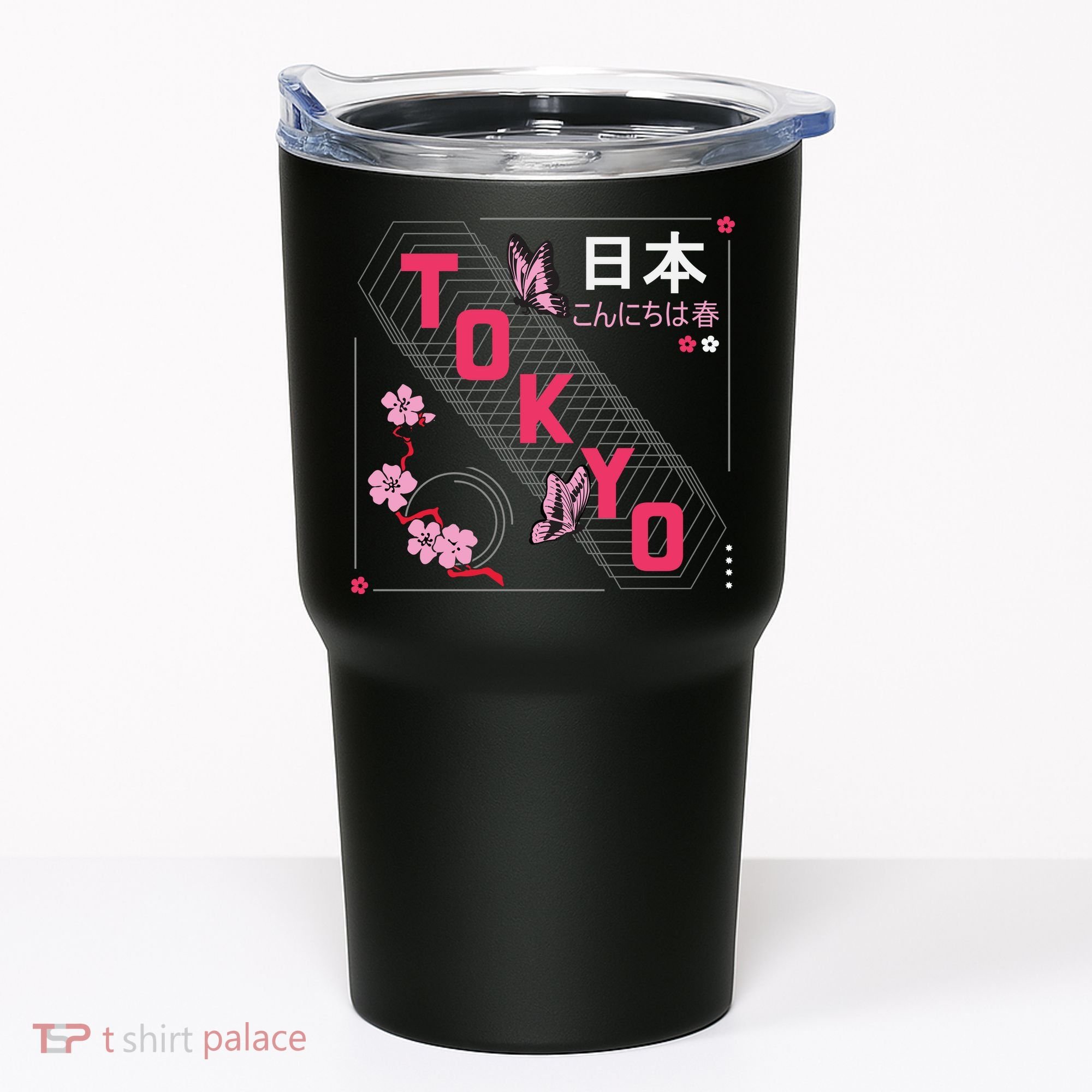 Japan Hello Spring Tokyo Text With Flower And Butterflies Tumbler