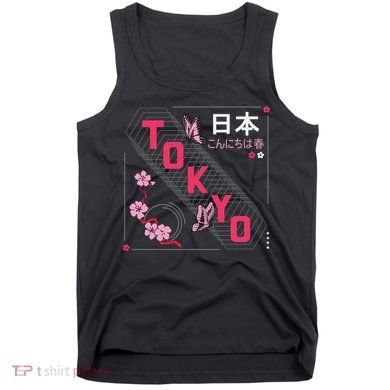 Japan Hello Spring Tokyo Text With Flower And Butterflies Tank Top