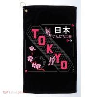 Japan Hello Spring Tokyo Text With Flower And Butterflies Golf Towel thumb 0