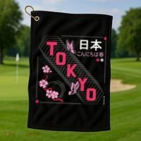 Japan Hello Spring Tokyo Text With Flower And Butterflies Golf Towel thumb 1