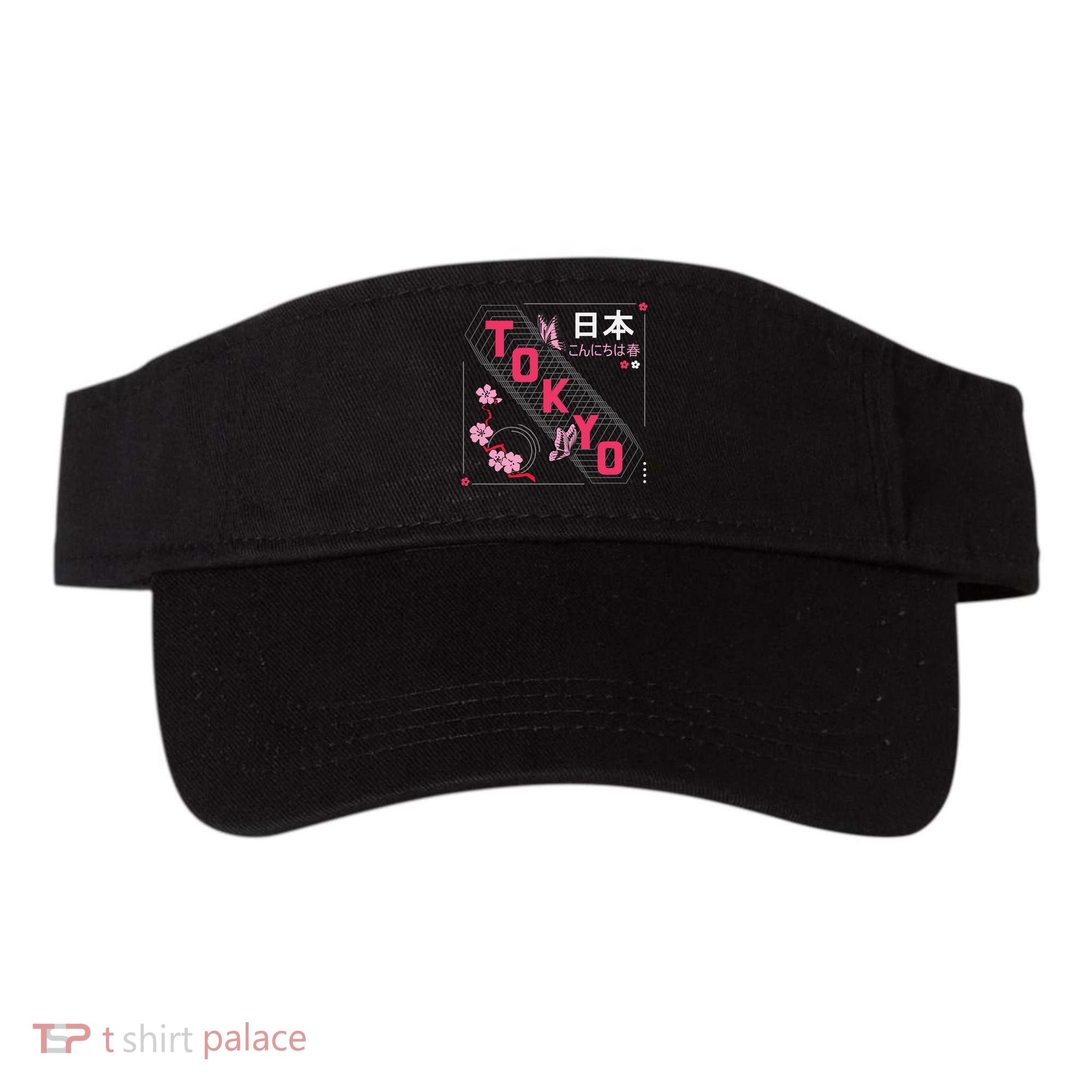 Japan Hello Spring Tokyo Text With Flower And Butterflies Visor